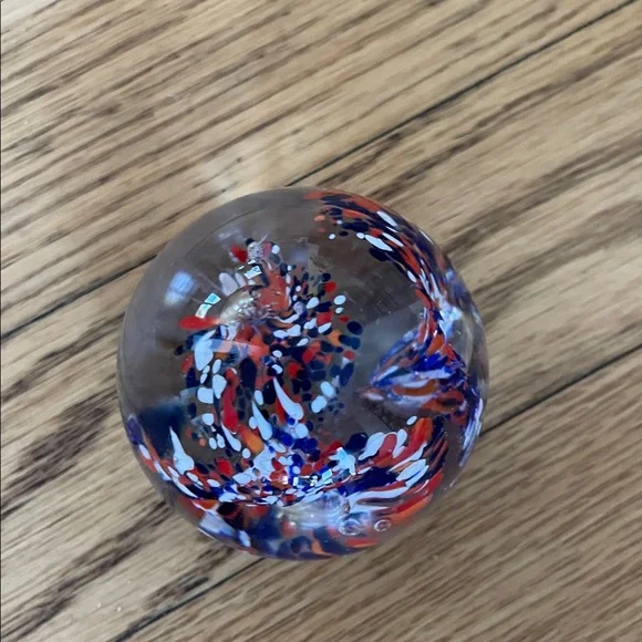 Abstract Glass Art Paperweight Sphere Dome- Red, Blue, and White flat bottom - Picture 7 of 12